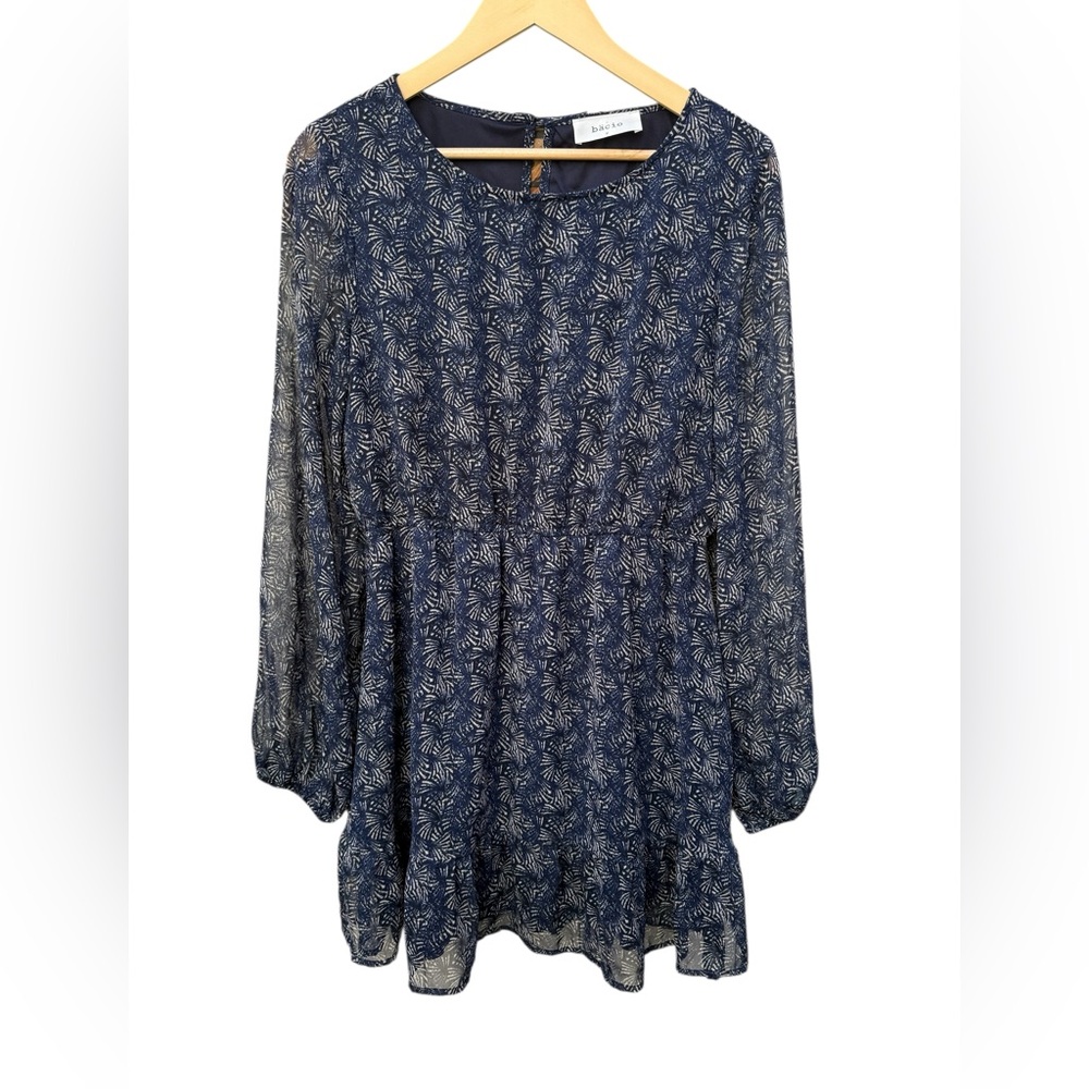 Bacio Floral Long Sleeve Mini Dress Blue Boho Cottagecore Size M